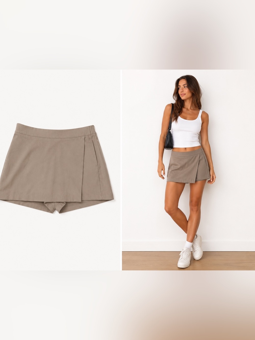 Frank And Oak Taupe Wrap Skort XL | NWT Pull-On Mini Skort with Built-In Shorts
